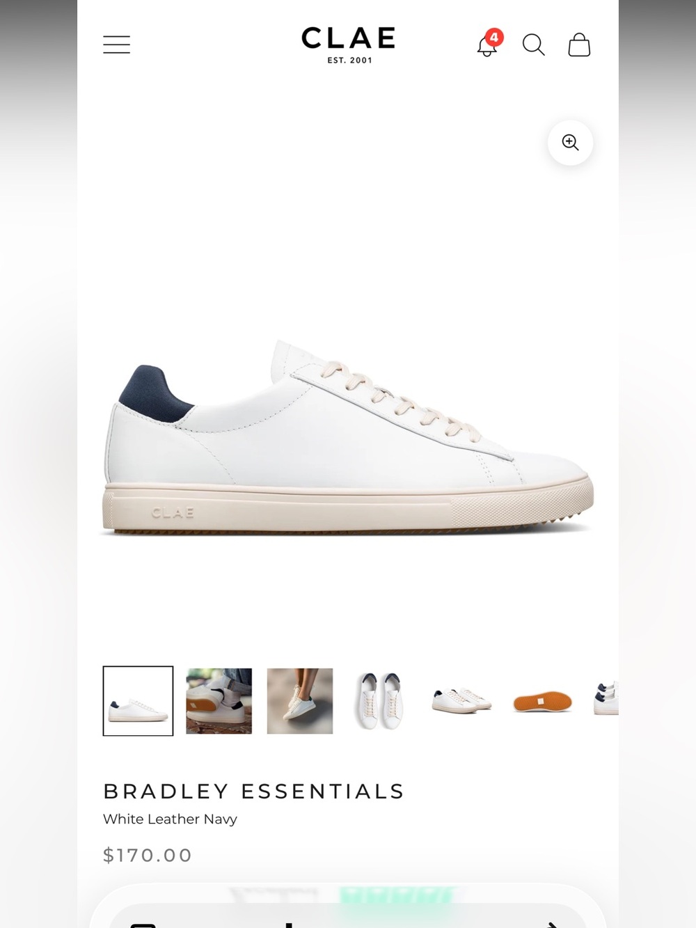 Clae Bradley Essentials White and Navy Shoes